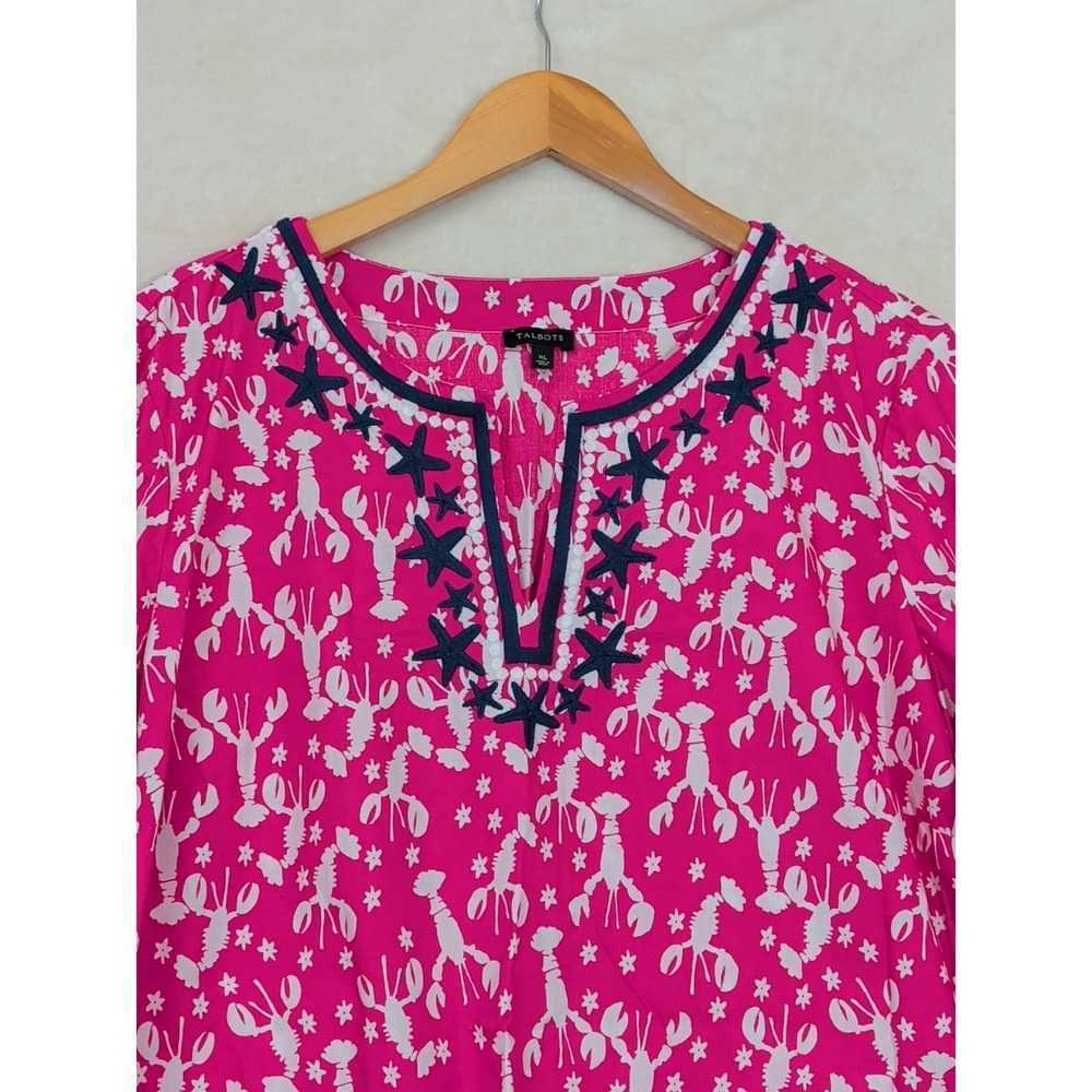Talbots Lobster Rockstar Tunic Top Womens XL Pink Beach Preppy Resortwear Casual - Picture 3 of 9